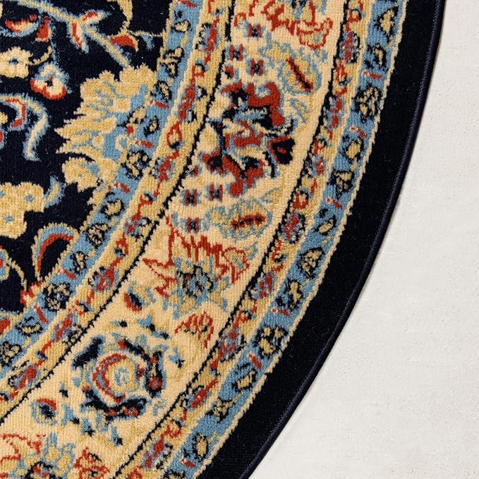 Rugs.com Yasmin Collection Rug – 8 Ft Round Navy Blue Medium Rug Perfect for Kitchens, Dining Rooms