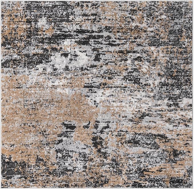 Rugs.com Leipzig Collection Rug – 5 Ft Square Beige Low-Pile Rug Perfect for Living Rooms, Kitchens, Entryways