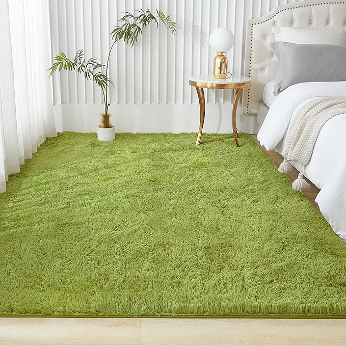 Andency Olive Green Soft Area Rugs for Living Room Bedroom, 3x5 Non-Slip Fluffy Shag Carpet, Indoor Floor Fuzzy Shaggy Living Room Plush Rug for Kids Dorm Nursery Home Decor Aesthetic