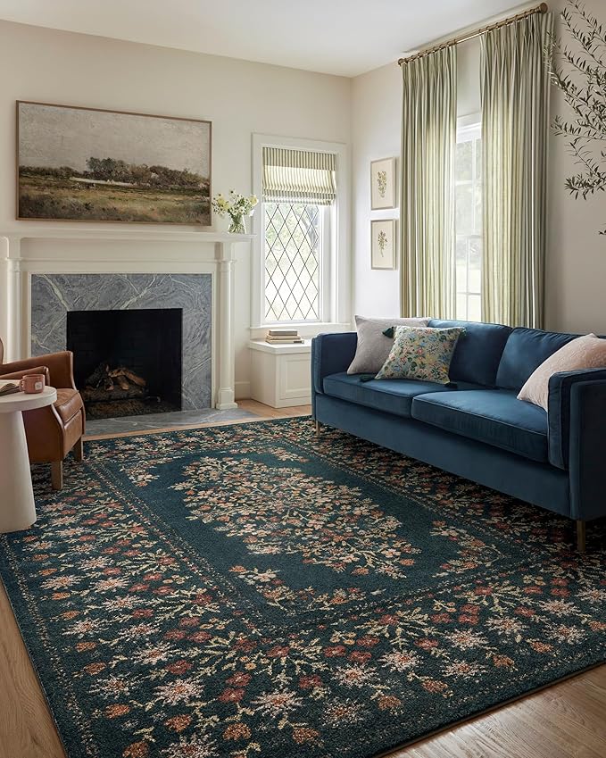 Loloi Rifle Paper Co. Laurel Collection LAU-02 Navy 2'-8" x 8' Runner Rug