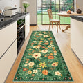 DUKINO Runner Rug, 2.6x8 Kitchen Rug for Hallway with Non Slip Backing, Washable Low Pile Soft Boho Floral Runner Carpet for Hallway, Kitchen, Entryway, Laundry, Bedroom, Dark Green