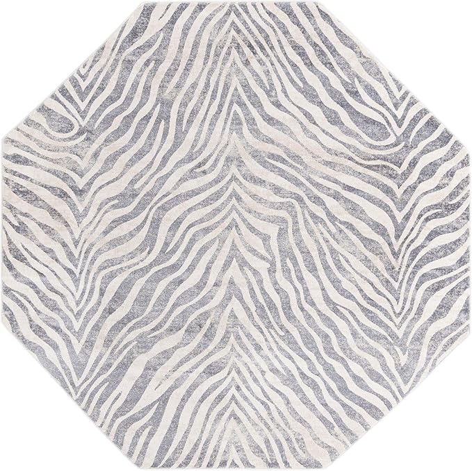 Unique Loom Finsbury Collection Area Rug - Meghan (7' 10" Octagon, Gray and Ivory)