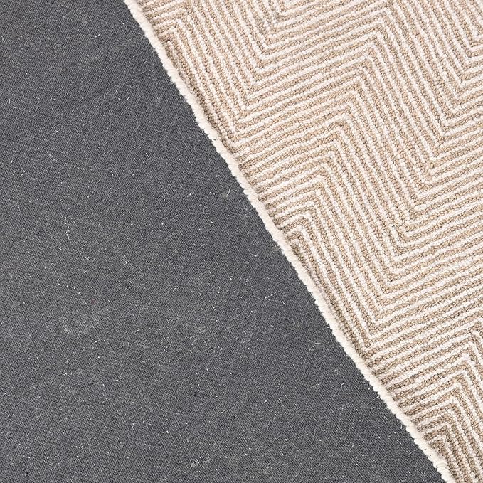 Modern Herringbone Chevron Collection Handcrafted Wool Area Rug - Durable, Zigzag Pattern, for High Traffic, Contemporary Design for Living Room, Bedroom, Dining Room Decor (Sand Beige, 9' round)