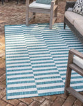 Unique Loom Outdoor Striped Collection Area Rug - Striped (7' 1" x 10' Rectangle, Teal/Ivory)