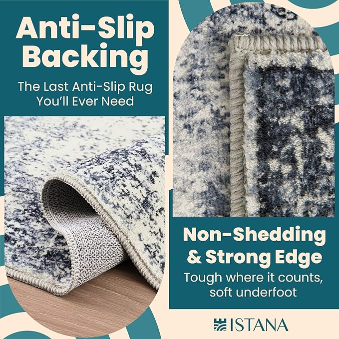 Istana Hallway Runner Rug 2.5x8 – Navy Entryway Rug -Silk's Soft Touch Runners for Hallways - Stylish Kitchen Runner Rug Non Slip