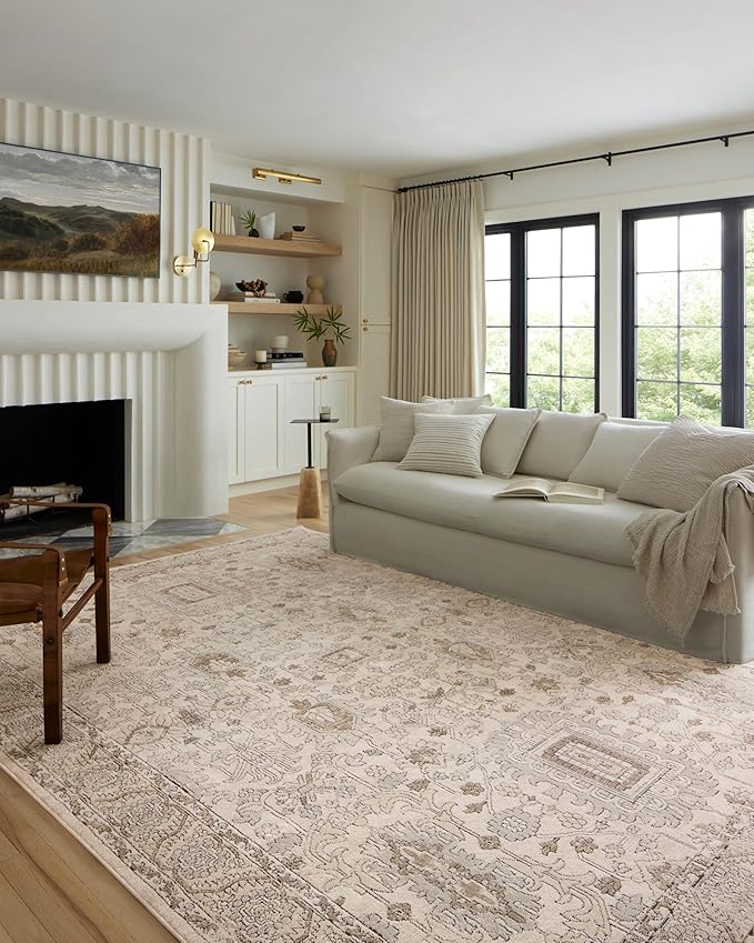 Loloi Teagan Collection TEA-03 Ivory/Sand 3'-4" x 5'-7" Accent Rug, Large, Soft Neutral Rug, High-Traffic for Living Room, Bedroom, Home Office, Dining Area
