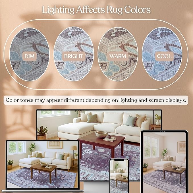 Fame Living Faded Oushak Rug, Turkish Vintage Floral Pastel Large Oversized Area Rugs for Living Room Dining Bedroom Kitchen Bathroom Nursery (854BB, 5' x 6'9")