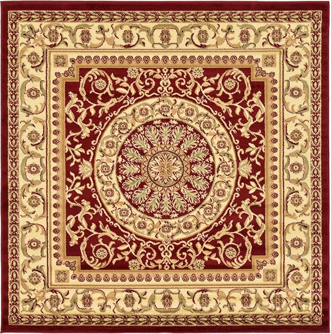 Unique Loom Versailles Collection Traditional Classic Medallion Floral Motif Area Rug (6' 0 x 6' 0 Square, Burgundy/ Ivory)