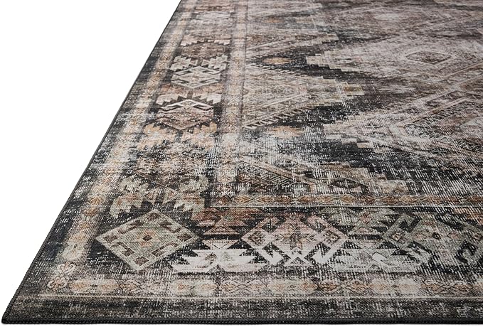 Loloi Amber Lewis Josie Collection JOS-04 Ink/Earth 2'-6" x 7'-6", .13" Pile Height, Low Profile, Machine Washable, Runner Rug