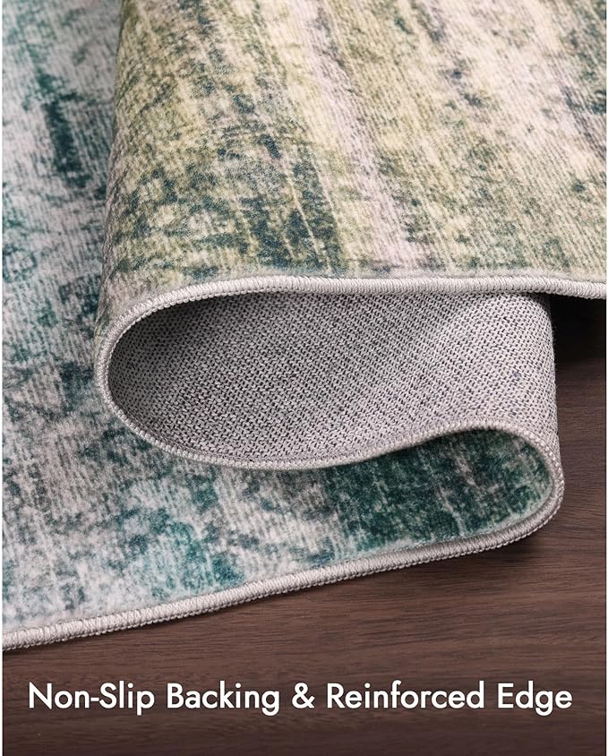 Kokia Abstract Area Rugs 8x10 Bedroom Soft Living Room Rugs Washable Distressed Vintage Comfy Blue Carpet with Non-Slip Backing for Farmhouse Home Office Room Decor, Oslo Teal
