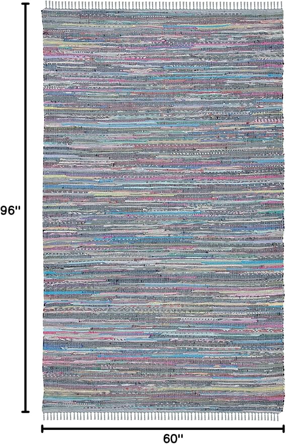 SAFAVIEH Rag Rug Collection Area Rug - 5' x 8', Aqua & Multi, Handmade Boho Stripe Cotton, Ideal for High Traffic Areas in Living Room, Bedroom (RAR121K)