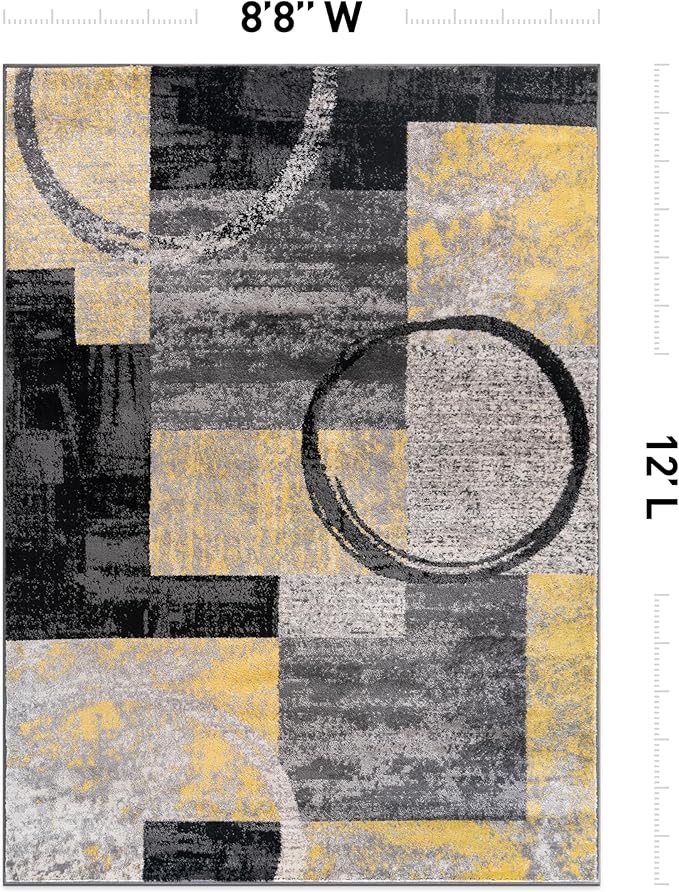 Rugshop Contemporary Circle Design Area Rug, Non-Shedding Carpet for Living Room, Large Bedroom, or Office, Yellow, 8'8" x 12'