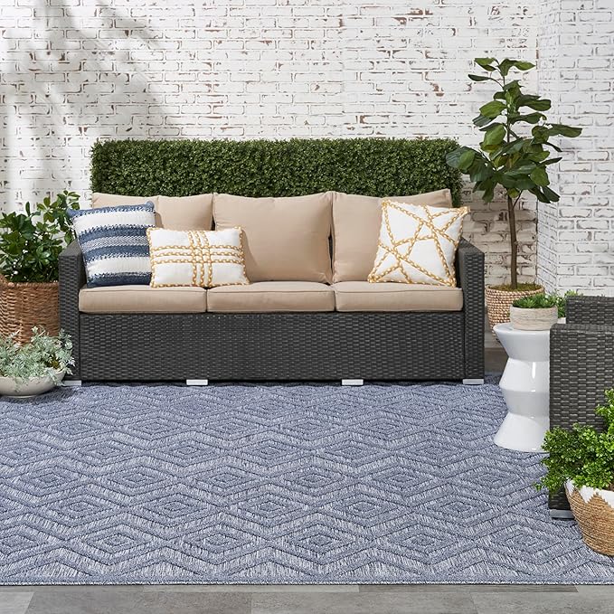 Nourison Home Versatile Denim Blue 7' x 10' Area Rug - Easy Clean, Non Shedding, Bed Room, Living Room, Dining Room, Kitchen (7' x 10')