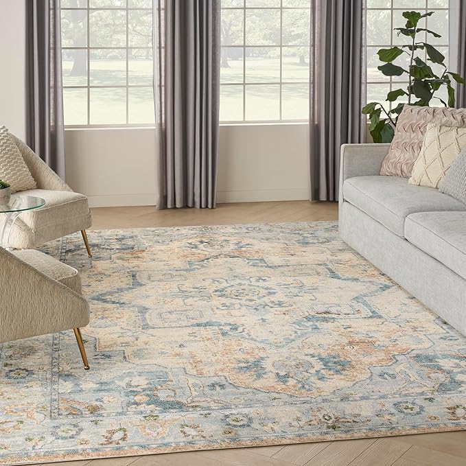 Nourison Home Astra Machine Washable Beige Blue 7'10" x 10' Area Rug - Easy Clean, Non Shedding, Bed Room, Living Room, Dining Room, Kitchen (8' x 10')