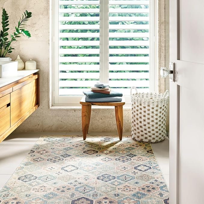 Dash and Albert Pali Machine Washable Area Rug - 3' x 5' Blue - Geometric Accent Rug - Anti-Slip Backing, Lightweight, Machine Washable, High Traffic Areas Kitchen, Mudroom, Laundry Room