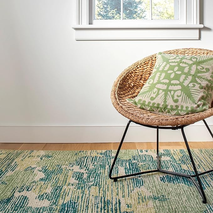 Dash and Albert x Kit Kemp Ladycross Wool Area Rug - 2.5' x 8' Runner Green Graphic Hand Hooked Accent Rug - Durable, High Traffic Living Room, Hallway, Stairs