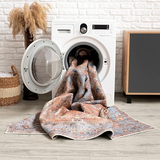 Bloom Rugs Washable 8' x 10' Rug - Terracotta/Blue Traditional Area Rug for Living Room, Bedroom, Dining Room, and Kitchen - Exact Size: 8' x 10'