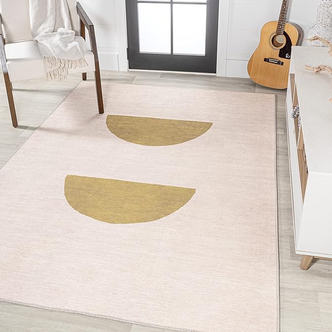 JONATHAN Y Machine Washable Cream/Moss Indoor Area Rug 4X6 ft, Luola Minimalist Geometric for Living Room, Bedroom, Kitchen, Office, Easy-Cleaning, High Traffic, Pet-Friendly, Non-Shedding WSH112A-4