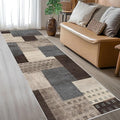 Modern Geometric Patchwork Indoor Runner Rug for Living Room, Blue-Taupe 2'x 6' Rug Rockwood Collection Hardwood Floors Decor for Bedroom, Blue Throw Carpet for Office Entryway Dining Room