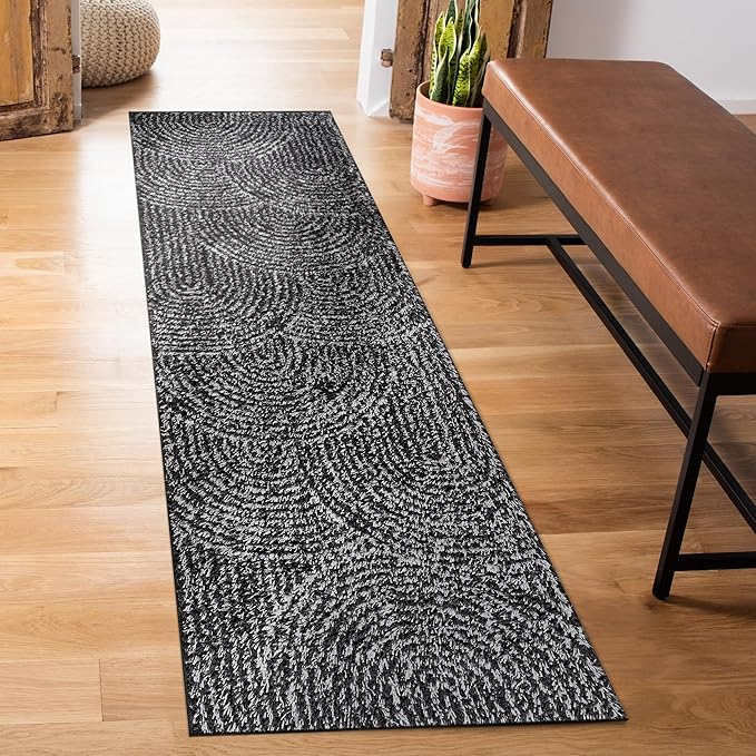 Rugshop Circles Arch Shag Runner Rug Anthracite Dark Gray 2' 3" x 8' Perfect for Hallways, Kitchens, or Behind The Sofa
