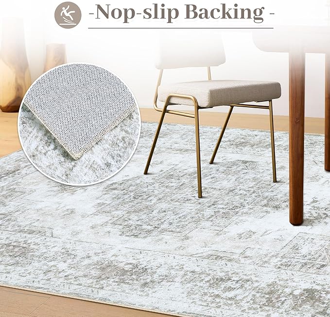 Area Rug 10x14 Living Room Rugs, Machine Washable Vintage Distressed Medallion Rug Non-Slip Soft Low Pile Large Indoor Rugs for Bedroom Kitchen Dining Room Office(Taupe,10'x14')