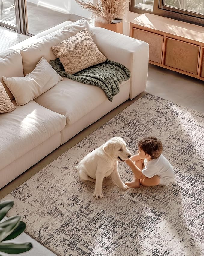 ILANGO 9x12 Modern Area Rug for Living Room Ultra Soft Machine Washable Lightweight Kid & Pet Friendly Stain Resistant Non-Shedding Large Carpet for Bedroom Dining Room Home Office Mat