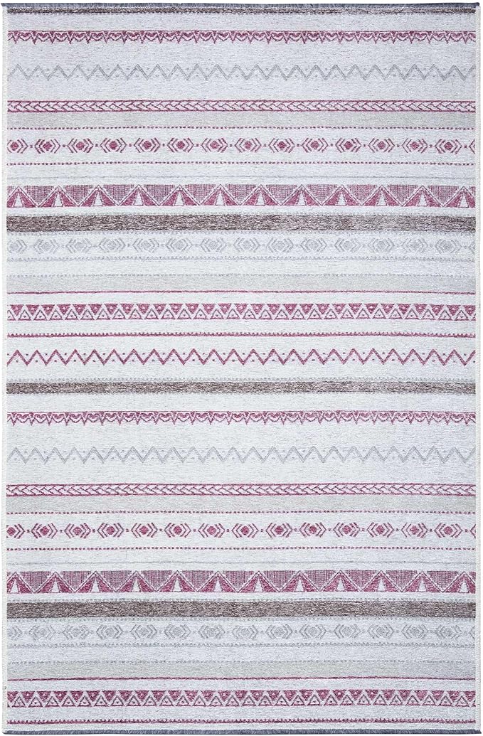 Alfa Rich 3x10 Mauve Off White Washable Area Rugs for Living Room Hallway Kitchen Decor Runner Rug