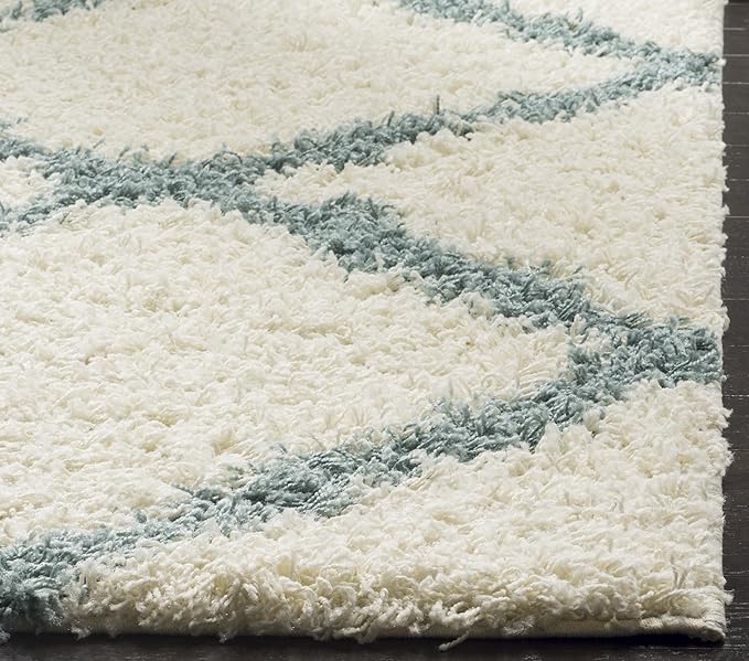 SAFAVIEH Area Rug 8x10 - Dallas Shag Collection - Large - Ivory & Light Blue, Trellis Pattern, Non-Shedding & Easy Cleaning, Plush Thick Pile, Ideal for Living Room, Bedroom, Dining Space (SGD257J)