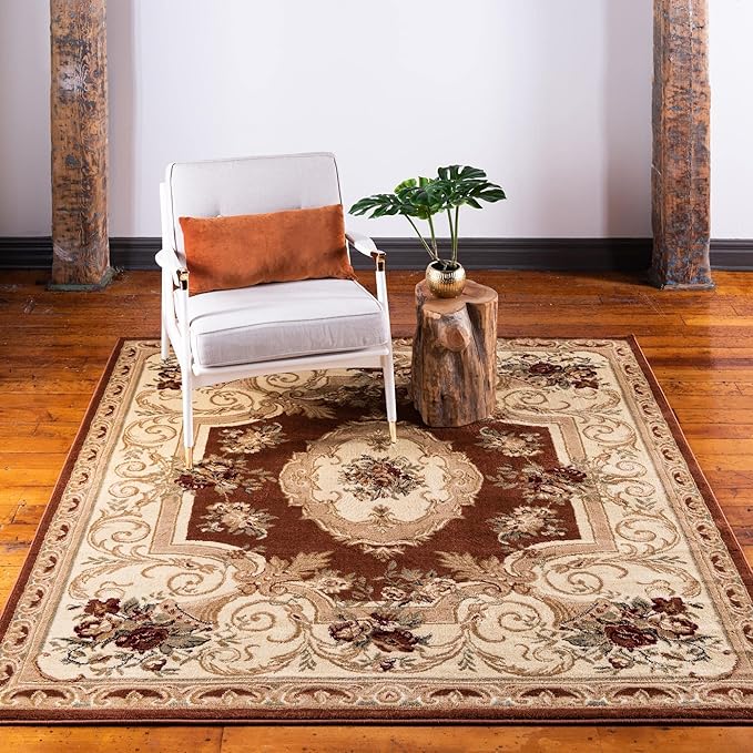 Rugs.com Chateau Collection Rug – 4 Ft Square Brick Red Medium Rug Perfect for Living Rooms, Kitchens, Entryways