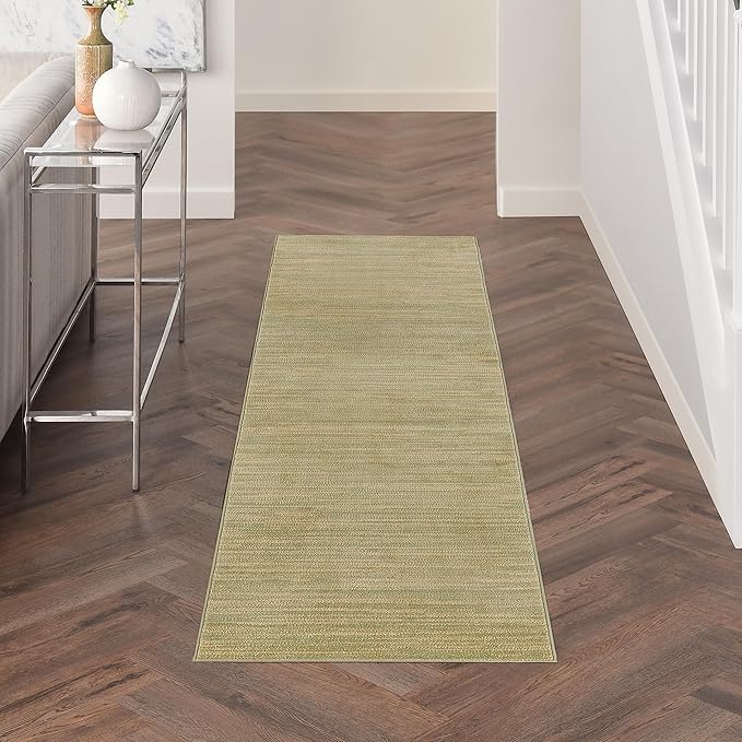 Nourison Home Nourison Essentials Green Gold 2'2" x 7'6" Area Rug - Easy Clean, Non Shedding, Bed Room, Living Room, Dining Room, Kitchen (8' Runner)