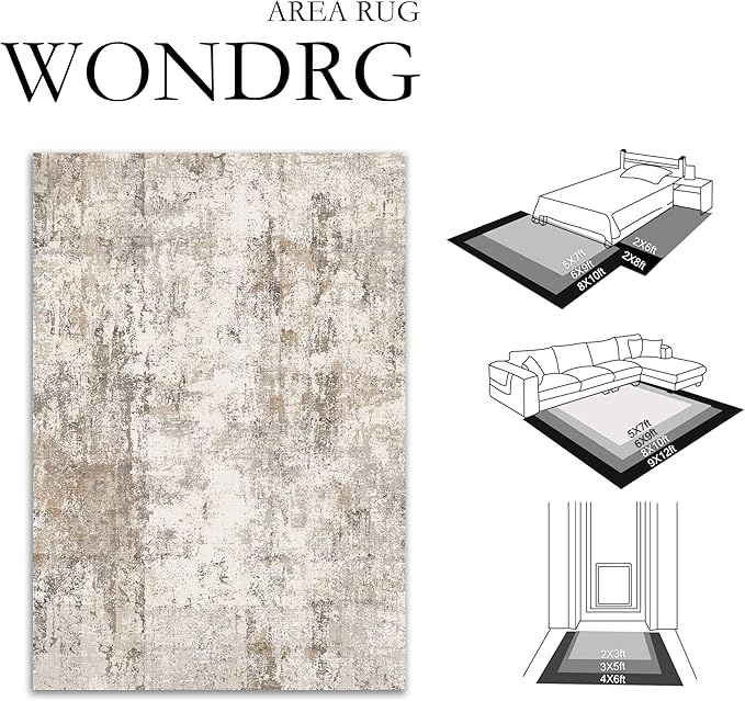 3x12 Washable Runner Rug Brown Grey Abstract Hallway Kitchen Throw Rug Neutral Modern Non Slip Soft Low Pile Carpet for Bathroom Laundry Bedroom Living Room