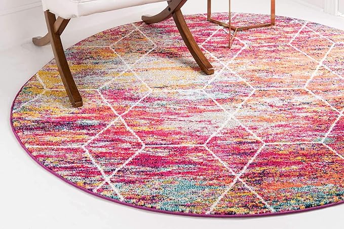 Unique Loom Trellis Frieze Collection Area Rug - Geometric (8' Round, Multi/ Ivory)