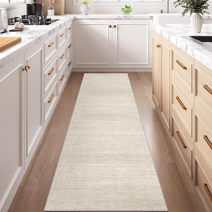 Art&Tuft Hallway Runner Rug - 2x6 Runner Rug No Slip Low-Pile Rugs Runners, Soft Distressed Washable Carpet Runner for Hallways Bedroom Bathroom Kitchen Laundry Living Room, Beige