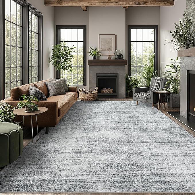 8x10 Area Rugs for Living Room Minimalist Gray Abstract Modern Rug for Hardwood Floor Protector Non Slip Washable Light Grey Carpet for Bedroom Offic 8 x 10