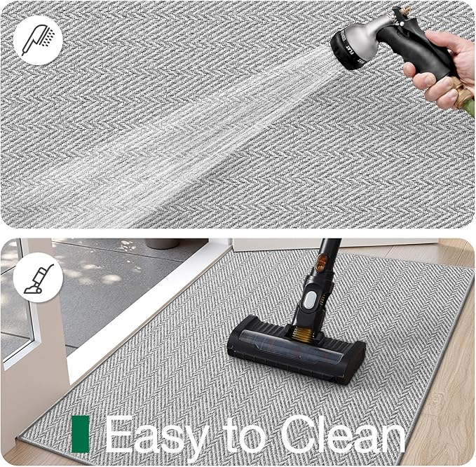 LUMI Ultra Thin Indoor Door Mat for Entrance 24"x36", Non Slip Entryway Mat, Low Profile Doormat, Unique Herringbone Design Carpet for Inside, Patio, Porch, Gray