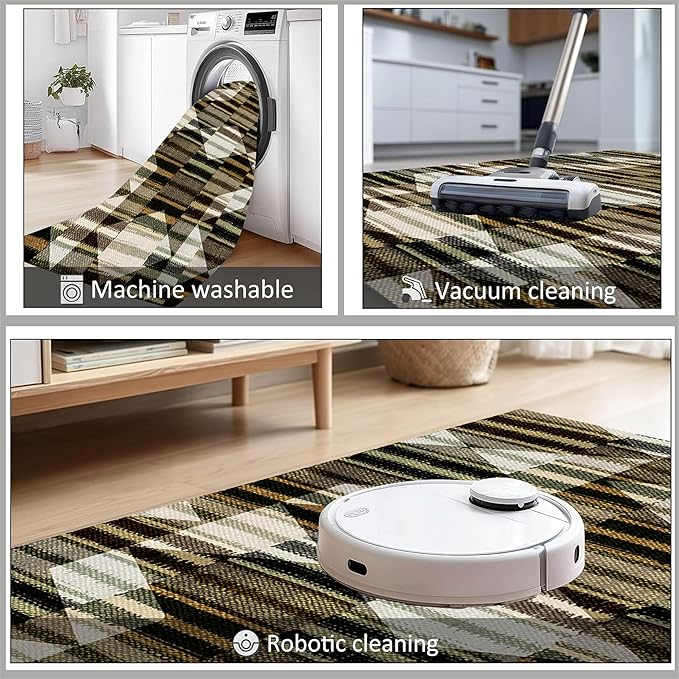 Large Living Room Area Rug 7x10ft,Modern Geometric Rugs, Multicolor Low Pile Farmhouse Carpet, Machine Washable & Non-Slip Non-Shedding for Classroom, Bedroom & Dorm