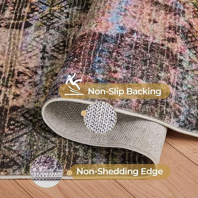 Kokia Abstract Area Rugs 9x12 Bedroom Washable Decor Low Pile Non-Slip Non-Shedding Indoor Brown Yellow Carpet Foldable Stain Resistant Floor Mat Living Room Dining Room, Oslo Fireworks