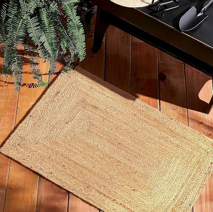 KEMA Handwoven Rectangular Jute Braided Rug 2'x3 ft' – Natural Reversible Farmhouse Boho Rug for Entryway, Kitchen, Living Room & Indoor Outdoor Use