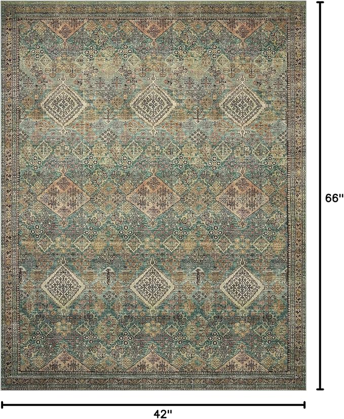 Loloi Magnolia Home by Joanna Gaines Sinclair Collection SIN-03 Turquoise/Multi 3'-6" x 5'-6", .25" Pile Height, Machine Washable, Accent Rug