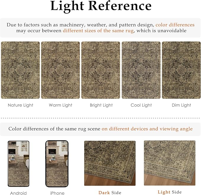 2x6 Brown Washable Vintage Runner Rug for Living Room Bedroom Soft Tranditional Non Slip Runner Area Rug Lightweight Floral Low Pile Distressed Runner Kitchen Hallway Bedroom