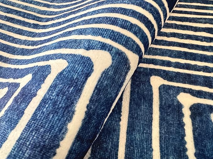 GLN Rugs Contemporary Collection - Machine Washable Area Rug, Contemporary Washable, Non Slip, Low Pile Chenille Rug, Living Room, Bedroom, Kitchen Rug (2'6" x 7' Lines Blue)
