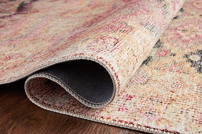Loloi Layla Collection LAY-17 Pink/Lagoon 9'-0" x 12'-0" .13" Thick Area Rug, Soft, Durable, Vintage Inspired, Distressed, Low Pile, Non-Shedding, Easy Clean, Printed, Living Room Rug