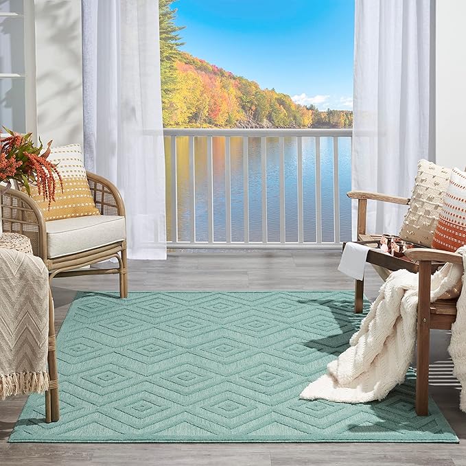 Nourison Home Versatile Aqua Teal 5' x 7' Area Rug - Easy Clean, Non Shedding, Bed Room, Living Room, Dining Room, Kitchen (5' x 7')