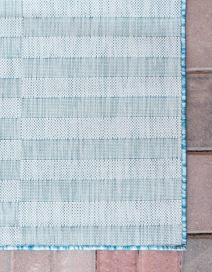 Unique Loom Outdoor Collection Classic Stripes, Transitional Indoor & Outdoor Area Rug, 8' 0 x 11' 0, Blue/ Ivory