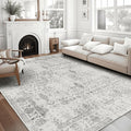 ReaLife Rugs Machine Washable Area Rug - Living Room Bedroom Bathroom Kitchen Entryway Office - Padded Low Pile Stain Resistant Premium - Boho Farmhouse Vintage - Noor - Ivory Grey 4' x 6'