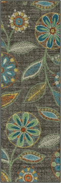 Maples Rugs Reggie Floral Runner Rug - Made in USA - Washable, Non Slip Indoor Carpet for Kitchen, Hallway, and Laundry Room, 1'8 x 5, Dark Grey