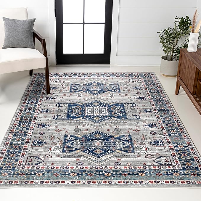 JONATHAN Y Modern Vintage Medallion Blue/Light Grey Indoor Area Rug, 5x8, Country, Floral, Easy-Cleaning for Living Room, Bedroom, Kitchen, Pet Friendly, Non-Shedding (MDP108A-5)
