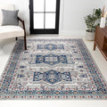 JONATHAN Y Modern Vintage Medallion Blue/Light Grey Indoor Area Rug, 4x6, Country, Floral, Easy-Cleaning for Living Room, Bedroom, Kitchen, Pet Friendly, Non-Shedding (MDP108A-4)