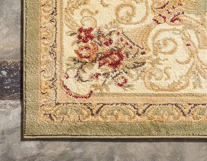 Unique Loom Versailles Collection Traditional Classic Floral Motif Area Rug (7' 0 x 10' 0 Rectangular, Green/ Ivory)
