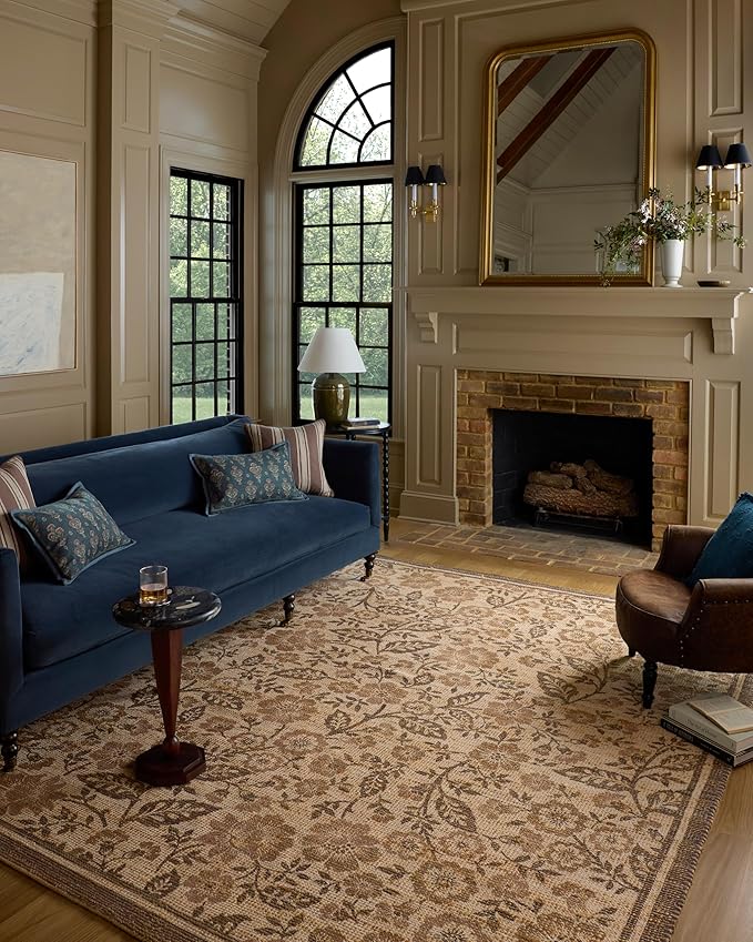 Loloi Chris Loves Julia Rue Collection RUE-03 Bark/Mocha 9'-3" x 13' Area Rug Jute Neutral Floral Living Room Bedroom Rug